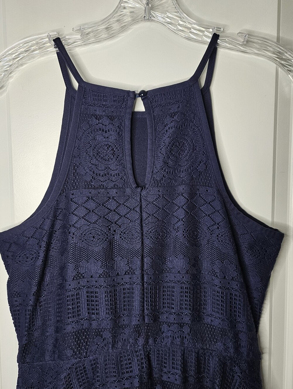 Bailey Blue Women's Large Navy Blue Lace Fit Flare Midi Sleeveless Halter Dress - Picture 12 of 15